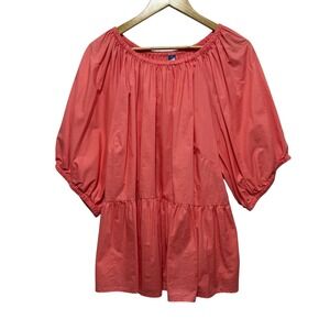 Old Navy Womens Blouse Top 3X Coral Peasant Cut Out Back‎ Puff Sleeve Coquette